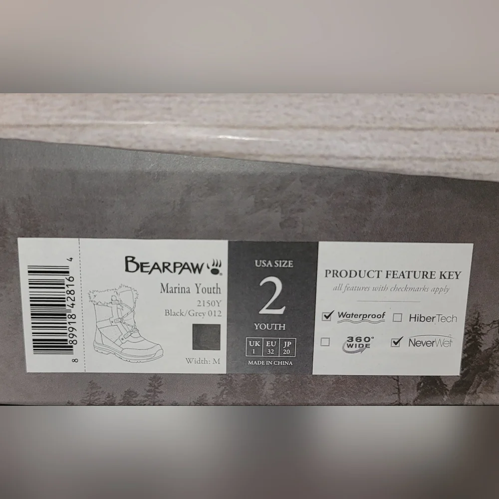 NWT BearPaw Waterproof Marina Gray Snow Boots Size 2 - Picture 8 of 9